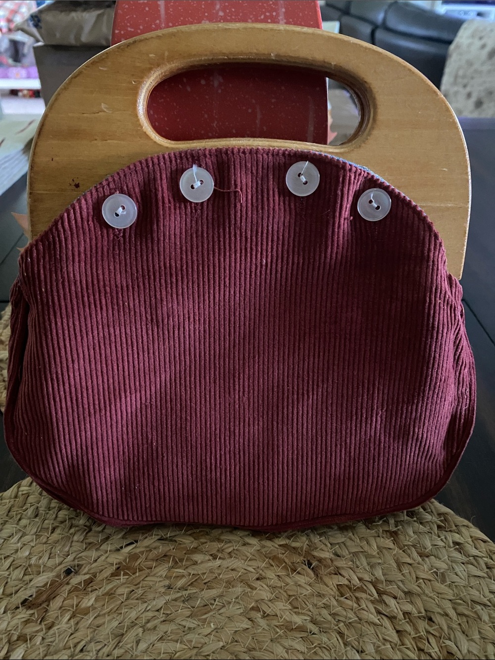Vintage Bermuda Bag with Reversible Cover Rust Colored Corduroy and Denim